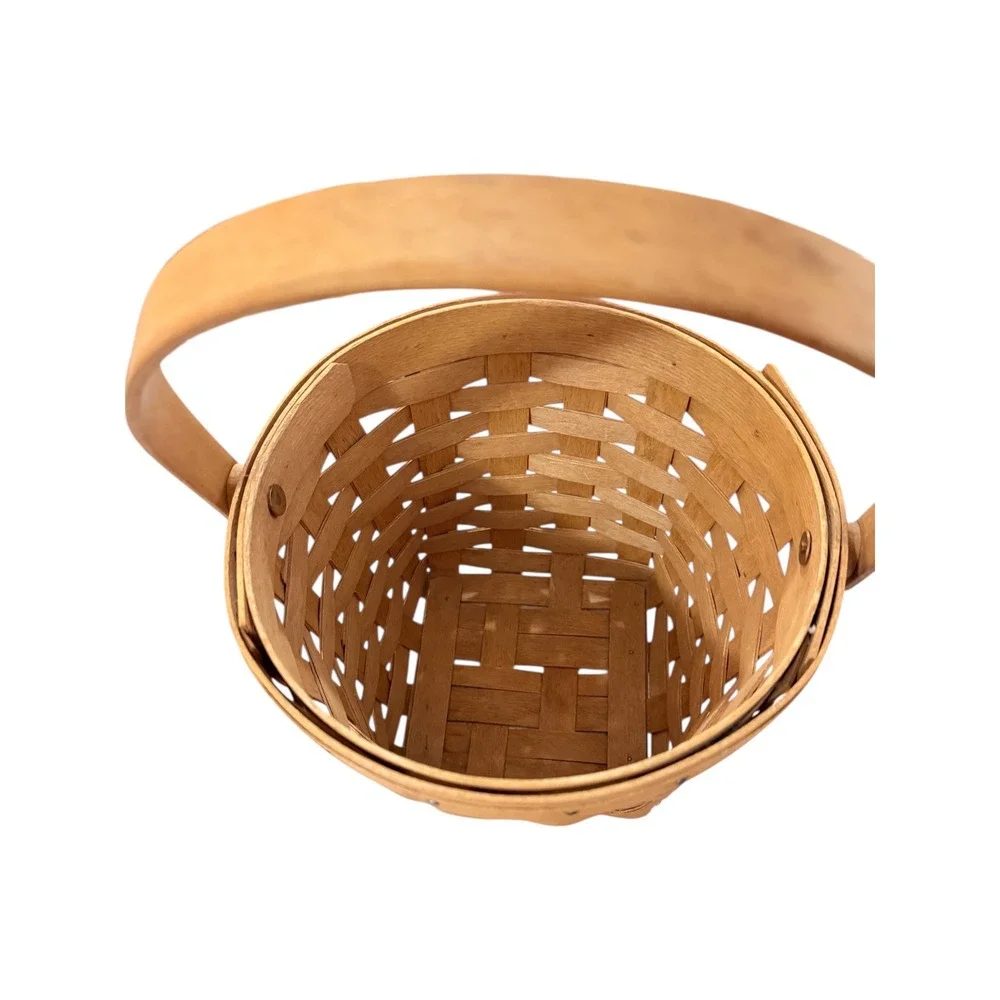 Longaberger Basket Handwoven Round Tapered Swinging Handle Natural Wood USA Made